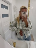 Koszula w krate SAGE z ozdobnym rękawem- pistacja